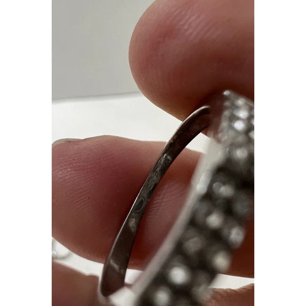 Vintage Style Silver Faux Crystal Ring Set Of 4 Halo Eternity Minimalist Bands